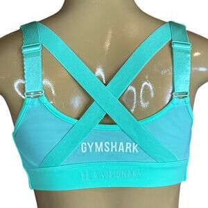 Gymshark Zip Front Sports Bra Cross Back Aqua Green Size XS